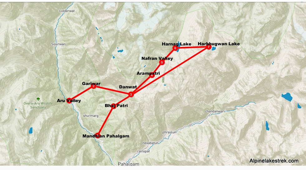 Nafran valley trekking map